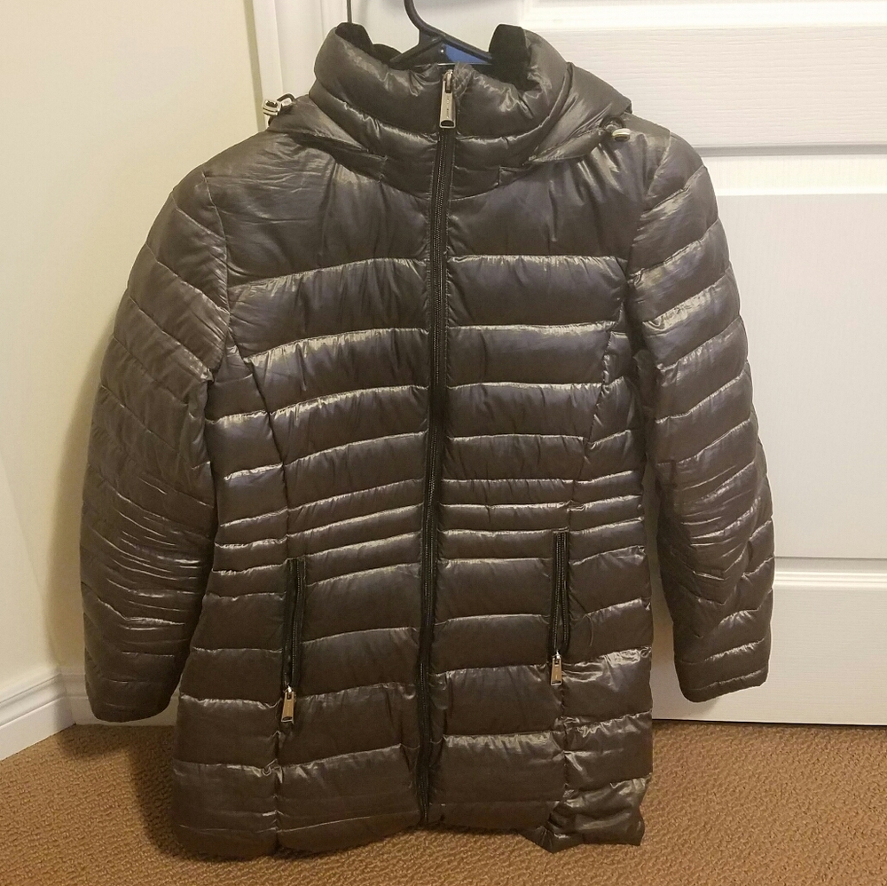 EUC Andrew Marc Dark Silver Long Puffer Jacket